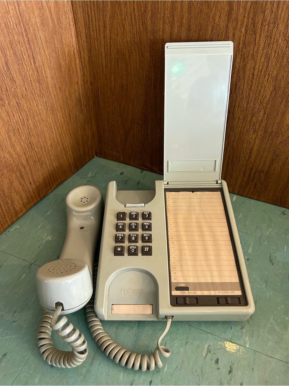 Vintage 1980’s phone mint green Ditto telephone with built in phone book